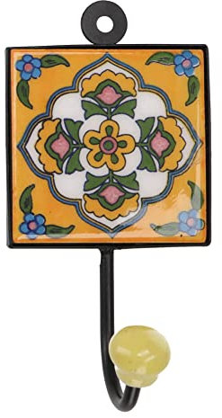 GURU SHOP Wandhaken, Garderobenhaken mit Handgefertigter Fliese, Kleiderhaken (7,5x7,5 cm) - Modell 3