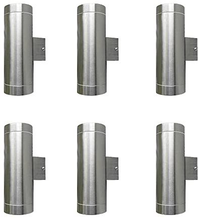 Dapo 6 x hochwertige Edelstahl-Außen-Wand-Leuchte-Lampe BERGEN up & down, 21 x 10,5 x 7,6cm, Fassung 2 xGU10 IP44