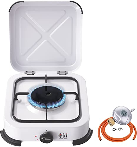 NJ-01 Camping Gas Stove - Portable Single Burner Gas Cooker Hob with Lid for Outdoor LPG 2.2 kW (Butane 29mbar Screw-on)