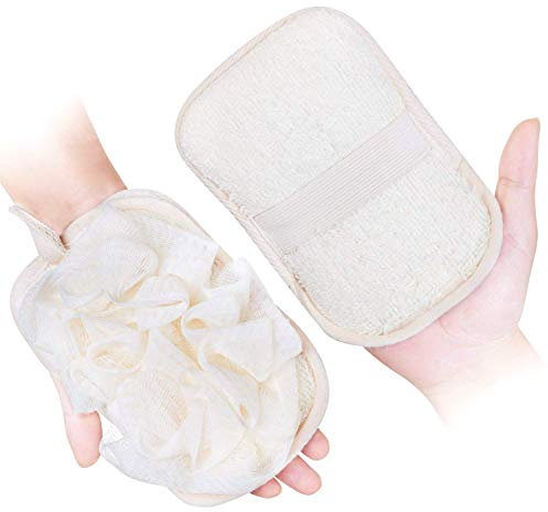 mikimini Badehandschuh für Damen, 1 Stück, Luffa-Schwamm & Peeling-Pad 2-in-1, Sanftes Peeling mit elastischem Griff, Duschhandschuh für Körperpflege und Exfoliation