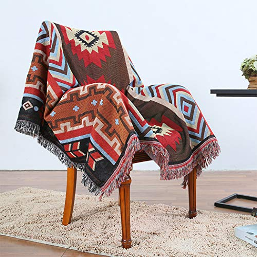 BINGMAX Gewebte Überwurfdecke, 100% Baumwolle, mit Fransen, Handtuch/Steppdecke für Couch, Rot/Blau, Kirim Strickdecke, 130X160 cm Tischdecke Klavierdeckel Freizeitdecke (Mehrfarbig, 130 * 160)