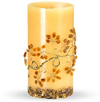 ANDANTE PREMIUM Bienenwachs Kerze verziert mit Natur OSTSEE Bernsteinen ** Slim Prinz Charming ** echte Handarbeit - Große Kerze