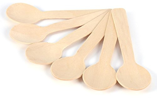 FTVOGUE 100 unids Desechables Cucharas De Madera Helado Té Postre Cuchara 10 cm Cubiertos Cubiertos Suministros para el Hogar Restaurantes Tienda Fiesta