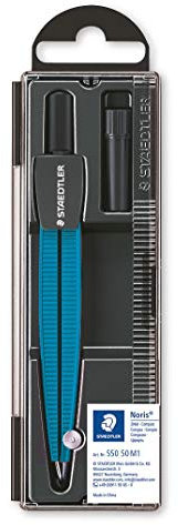 STAEDTLER 550 50 M1 Noris Schulzirkel (Präzisionszirkel für die ersten Kreise in der Schule, mit stumpfwinkliger Sicherheitsnadel) metallic-blau