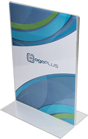 ogoPLUS 10 Stück T-Ständer Din A5 Hochformat / Acryl Tischaufsteller, Flyer Ständer, Menükartenhalter, Infoschild, Werbeträger, Acrylglas Preisschild, Aufsteller Werbung
