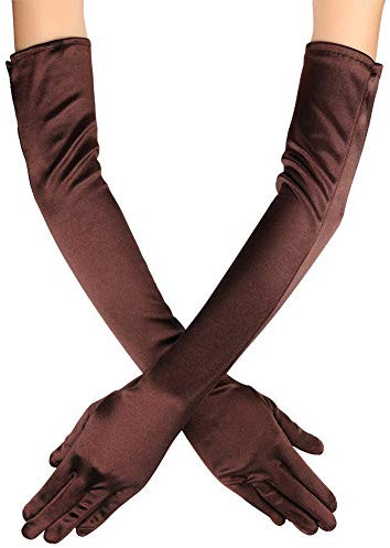 Xuhan 15/ 21 Long Flapper Evening Opera Satin Gloves for Women Elbow Length 1920s - brown - Large