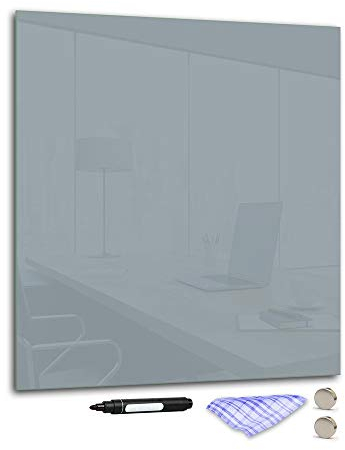 DekoGlas Magnettafel 'Grau' aus Glas 75x70cm, Memoboard inkl. Stift, Tuch & Magnet, Metall-Pinnwand für Küche & Büro