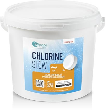 iopool – Chlore Piscine Lent en Galet – Désinfection Eau Piscine – Haute Qualité – Conseils sur l’Appli – 5 kg