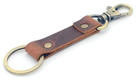 Echtes Leder Schlüsselanhänger Walnuss Leder Schlüsselhalter Herren Schlüsselanhänger Ring Fob Zubehör, Key chain, 11.5x2.5CM (Brown)