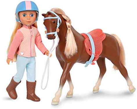 Glitter Girls Puppe Milla und Pferd Milkyway mit Zubehör – Reiter Puppenzubehör 36 cm Puppen mit Zaumzeug, Sattel – Puppenhaus Accessoires, Reitpuppe Spielzeug für Kinder ab 3 Jahren