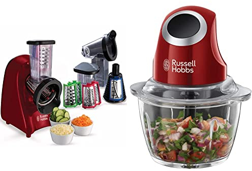 Russell Hobbs Schnitzelwerk Desire (3 Reibeeinsätze: Grob & Fein, Scheiben), 200W & Mini Zerkleinerer Desire, Ein-Hand-Bedientaste, 500ml Glasbehälter inkl. Deckel, Gemüsezerkleinerer