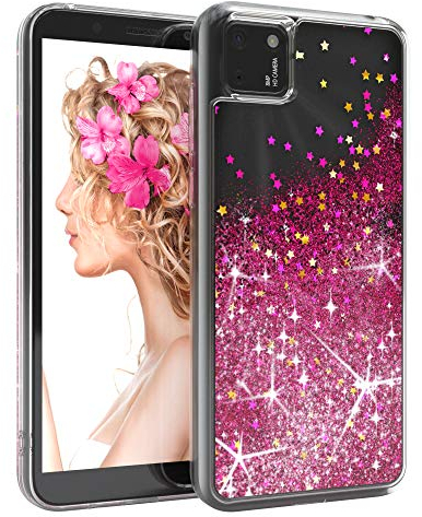 EAZY CASE Hülle kompatibel mit Huawei Y5P Schutzhülle mit Flüssig-Glitzer, Handyhülle, Schutzhülle, Back Cover mit Glitter Flüssigkeit, TPU/Silikon, Transparent/Durchsichtig, Pink