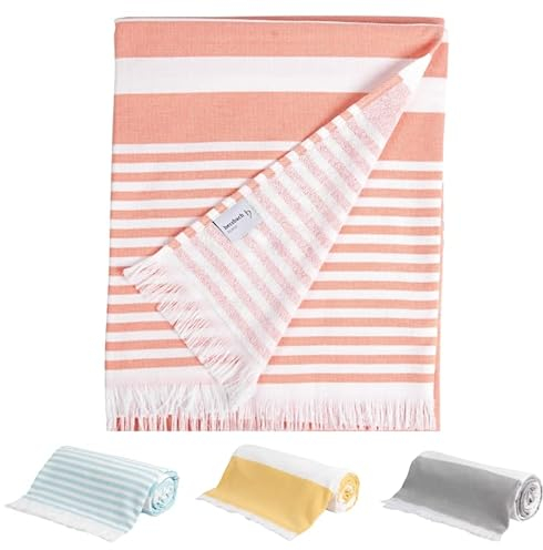 herzbach home Strandtuch Saunatuch Hamamtuch 100 x 170 cm 100% Baumwolle (Coral)