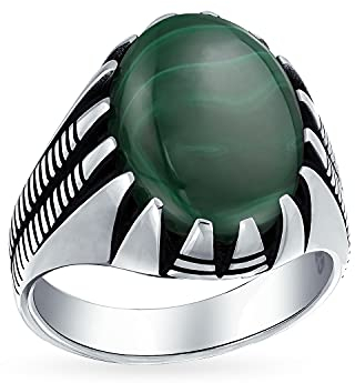 Personalisierte Herren Tier Klaue Set Große Ovale Cabochon Edelstein Dunkelgrün Malachit Signet Aussage Western Ring Für Männer Oxidiert .925 Silber Handgefertigt In Der Türkei Anpassbar