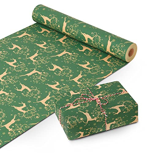 Kraft & Co Wrapping Paper Roll | Quality Festive Designed Kraft Paper | Eco-Friendly, Recyclable & Biodegradable Multipurpose Wrapping Paper - Ideal for Gifts, Arts & Crafts & Christmas (44.5CM x 25M)
