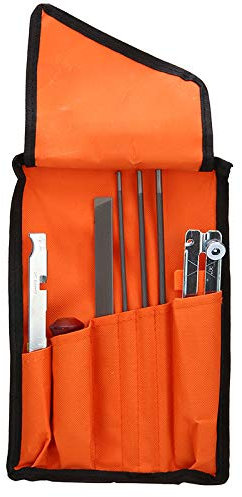 Kettensägen Schärffeilen Kit, 10-teiliges Set Feilen-Set Schärfset Schärfen für Sägeketten Feilen kit Enthält Rundfeile, Schärfführungen, Tiefenmesser, Flache Feile, eichte Feldtasche