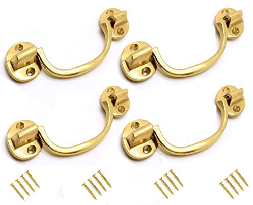 TERF® Traditional Vintage Polished Brass Drop Handle Face Fix Cabinet Pull Handle Knobs Including Fixing Screw for Use Window Cupboard Cabinet Wardrobe Door Gate - Pack of 4