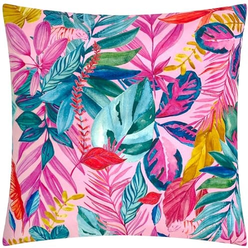 furn. Psychedelic Jungle Polyester Gefülltes Kissen – Wasserabweisend Bunt Tropical Blatt Outdoor Dekoratives Kissen (Mehrfarbig - 43x43cm)