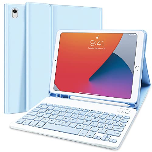 Custodia Tastiera per iPad 10.2/2021 9a Gen/ 2020 8 Gen/ 2019 7a Gen/iPad Pro 10.5/ iPad Air 3, Magnetica Cover con Bluetooth Layout Italiana Staccabile Wireless (Cielo Blu)