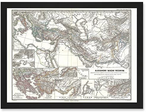 Artery8 Geography Map Illustrated Antique Empire Alexander Great Mediterranean Artwork Framed Wall Art Print A4