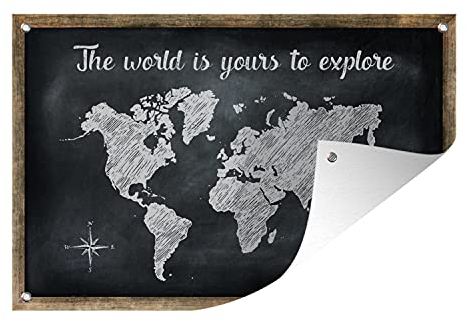 MuchoWow Outdoor-Poster Poster Wanddeko draußen Deko Garten Gartenposter 90x60 cm Weltkarte - Weiß - Kreidetafel