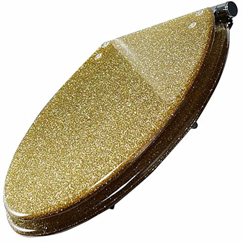 Resin Toilet Seat Elongated, Heavy Duty Glitter Toilet Seat Soft Close with Quick Release, Glitter Cover Acrylic Toilet Seats,Gold