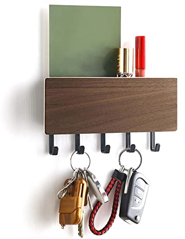 Kytpyi schlüsselbrett mit ablage, schlüsselboard, schlüsselleiste mit 5 Haken, kleiner Holz-Schlüsselhalter-Organizer für die Wand, Schlüsselhalter für Eingangsbereich, Flur, Küche, Bürobrief (Braun)