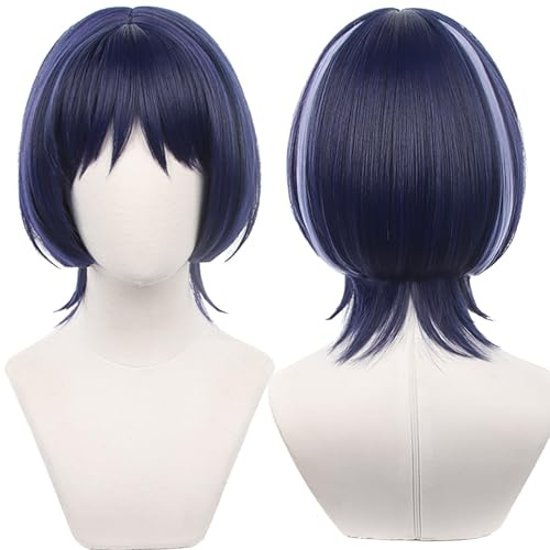 Dunkelblaue lila kurze hitzebeständige synthetische Haare für Frauen Halloween Cos Anime Party Ersatz Perücken