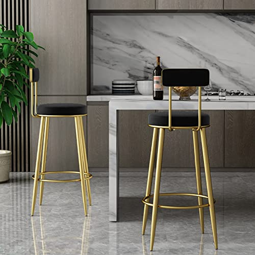 Tabourets de Bar Jeu de 2 chaises de Bar Siège rembourré en Velours avec Dossier sans Bras Jambes en métal doré Chaise de comptoir à Hauteur Fixe pour Petit-déjeuner Cuisine