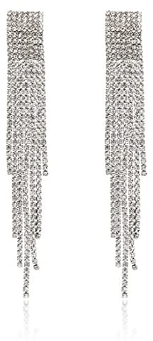 Silber Farbe Strass Kristall Lange Quaste Ohrringe Baumelnde Ohrringe Hochzeit Strass Ohrringe für Frauen Mädchen