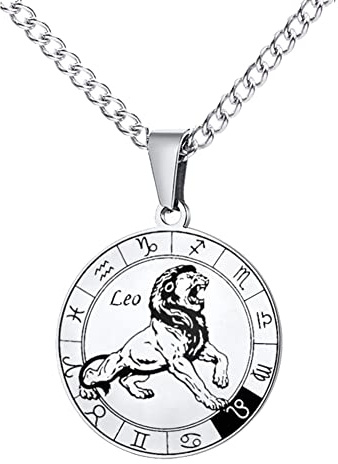 HIJONES Collana con Ciondolo A Forma di Moneta Rotonda della Costellazione Zodiacale da Uomo in Acciaio Inossidabile Collana Amuleto per Donne E Uomini