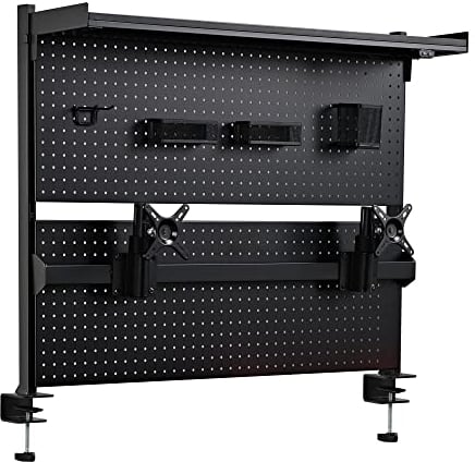 EUREKA ERGONOMIC LED Schreibtisch Stecktafel mit Dual Monitor Ständer 360° drehbar,Groß Pegboard Wand Organizer Gamer Computertisch Zubehör,Lochwand Lagerregal Büroregal Bürozubehör,schwarz