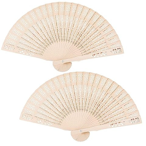 KIPTVO 2PCS Wooden Folding Fan, Vintage Handheld Fan Folding, Sandalwood Fan Handheld Folding, Wooden Wedding Fan Ornament Chinese Fan Wood Hand Fans