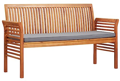 Higsose 3-Sitzer Gartenbank mit Kissen 150 cm Massivholz Akazie Gartenmöbel Holz Sitzbank Holz Gartenstühle Holz Balkonmöbel Holz Gartenmöbel Set Gartenbank Holz Hocker Holz Gartenstuhl Holz