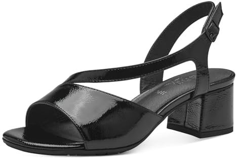 Jana Damen Sandalen mit Absatz mit verstellbarem Riemen Vegan, Schwarz (Black Patent), 40 EU