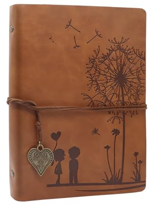 A5 Notizbuch Nachfüllbar Vintage Notizbuch Leder Notebooks Reisetagebuch Gelbe Leere Papier Tagebuch 100 Blatt/200 Seiten für Zeichnen Skizzieren für Mädchen Jungen(Gelblich Braun)