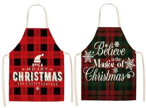 2 Piezas Delantales Navideños para Mujer y Hombre, de Cocina y para Fiestas Navideñas - Adultos