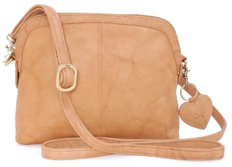 Gigi - Damen Leder Umhängetasche - Crossbody Bag/Handtasche Klein - Verstellbarer Schultergurt - mit Herz Schlüsselring - Othello 10190