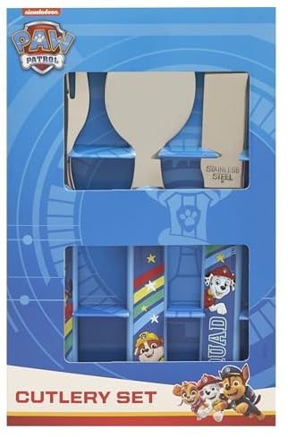 Paw Patrol 3 Piece Cutlery Set – Metal, Reusable Children's Knife, Fork & Spoon, Kids-Size, Made from Food-Safe Stainless Steel & ABS Plastic – Chase Marshall Rubble – for 12 Months & Up