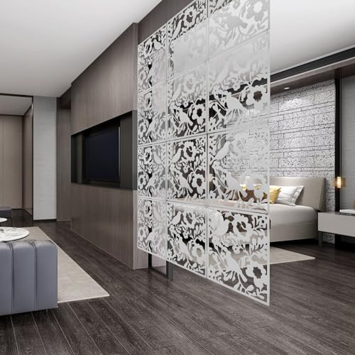 12 Stück Hängender Raumteiler, 40x40cm DIY Raumteiler Bildschirm Sichtschutz, Paravent Raumteiler Hängepaneel Raumteiler Trennwand für Innendekoration Wohnzimmer Esszimmer Schlafzimmer (Weiß)