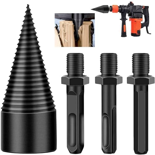 Taladro Escalonado, Taladro de Cono 50mm, Taladro divisor de leña, Broca para Partir Madera con 3 Asas de Taladro, brocas divisorias de madera, Broca para Leña de Velocidad Rápida para Cortador Madera