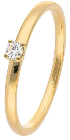 trendor Damen-Diamantring Gold 585/14K Brillant 0,06 ct eleganters Schmuckstück für Frauen, edle Geschenkidee aus Echtgold, 15884-56 Ringgröße 56/17,8