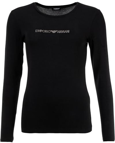 Emporio Armani Women's Essential Studs Logo Long Sleeve T-Shirt, Black, XL
