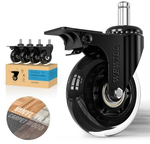 5PCS Bürostuhlrollen mit Schloss, Bürostuhl-Ersatzrollen für Teppich und Parkett, verschleißfeste Schwerlast-Bürostuhlrollen Ersatz-Bodenschoner mit Bremse (11 * 22MM)