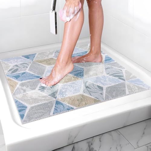 Duschmatte rutschfest Antirutschmatte Dusche 60 x 60 cm: Weich Komfort PVC Luffa Duscheinlage rutschfest mit Ablauflöchern - Schnell Trocknend Anti-Schimmel Rutschmatte Dusche
