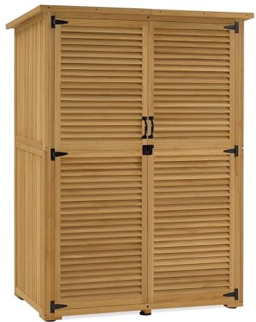 M MCombo Gartenschrank Holz, Gartenhaus Klein Wetterfest, Outdoor Gerätehaus Geräteschuppen, für Außenbereich Balkon Terrasse, 59×127×168 cm, 0901D (Natur)