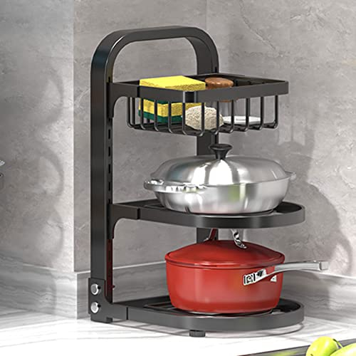 Organizador de armario de cocina esquinero de 3 niveles, estante para platos para organización de almacenamiento de cocina, estante de almacenamiento debajo del fregadero para tazones, platos y tazas