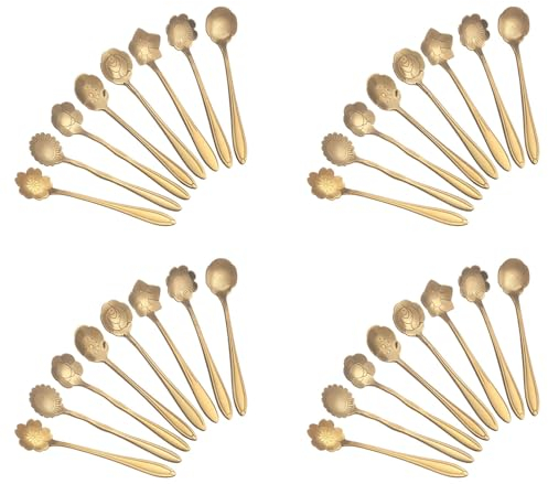 Fivetwofive 32 Piezas Cuchara de Flores Juego de Cucharaditas de Café Cuchara de Postre de Flores de Acero Inoxidable Cuchara de Azúcar para Vajilla Cocina Café O Bar