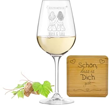 KS Laserdesign Leonardo TIVOLI Weinglas mit Gravur - Beste Freundin - SET mit Untersetzer | Personalisierte Geschenke für Freundinnen zu Geburtstag, Weihnachten, Geburtstagsgeschenke Freundschaft