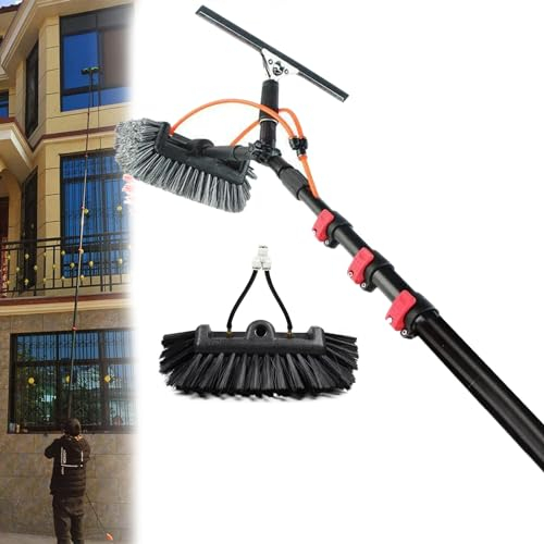 ExoticaBlend Teleskopstange mit interner Wasserspender und Bürste mit 5 Flächen – Fensterputzer längenverstellbar – Fensterreiniger für Sonnenkollektoren - Interner Wasserschlauch,30FT/9M